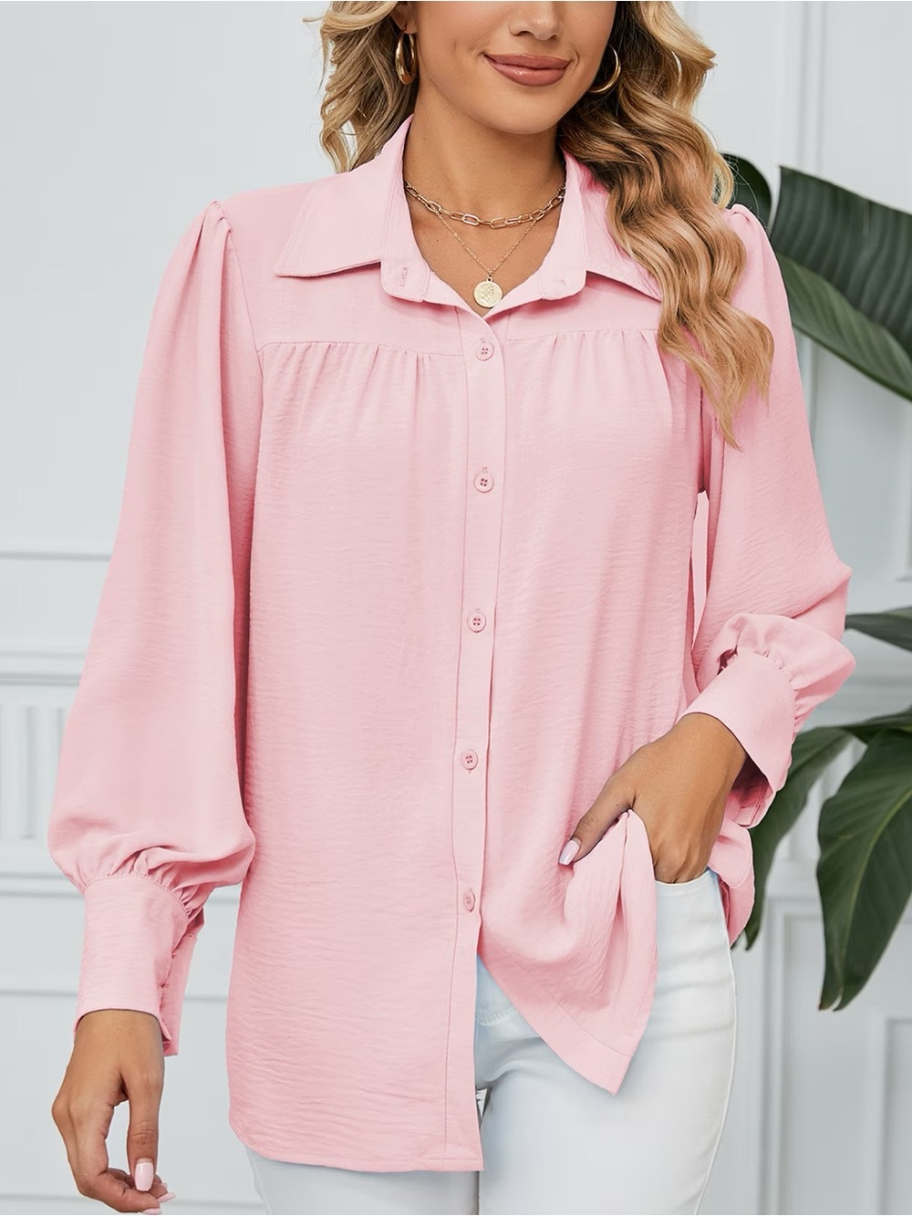 Women's Pink Button-Front Blouse